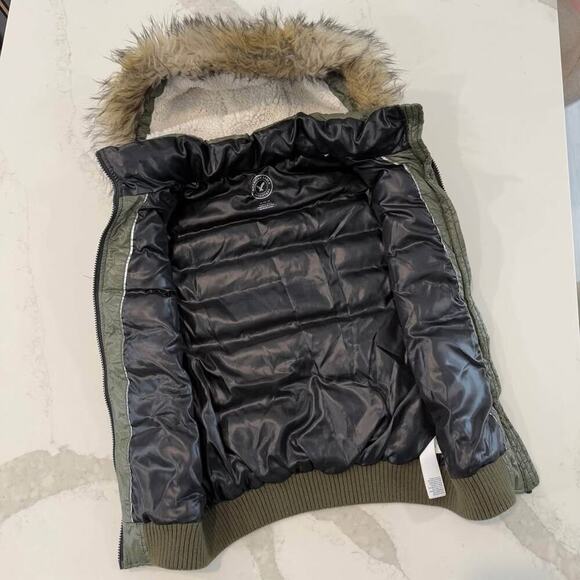American Eagle Down Puffer Vest Faux Fur Removable Zipper Hood Women's Medium - Picture 4 of 9